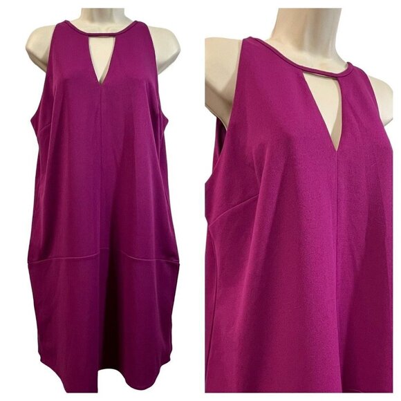 Sam Edelman Halter Shift Dress Magenta Peep Hole Double V-Neck Size 10‎ - Picture 1 of 12